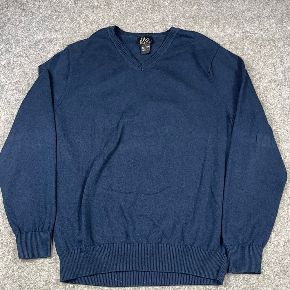 Jos A Bank Signature Collection Mens Large Navy Blue Pima Cotton V-Neck Sweater
